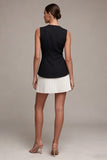 Black and White A Line Pleated Round Neck Mini Dress
