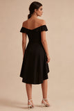 Off the Shoulder Black High Low A Line Mini Dress