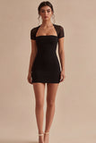 Black Bodycon Mini Dress with Short Sleeves