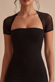 Black Bodycon Mini Dress with Short Sleeves