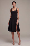 Black A Line Midi Dress with Slit