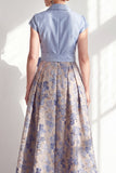 Navy Floral Notched Lapel A Line Mother of the Bride Dress with Bow