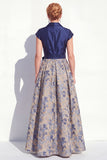 Navy Floral Notched Lapel A Line Mother of the Bride Dress with Bow