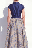 Navy Floral Notched Lapel A Line Mother of the Bride Dress with Bow