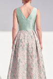 Jacquard Navy Floral A Line Pleated Mother of the Bride Dress