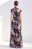 Black Floral A Line Maxi Mother of the Bride Dress with Sash