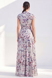 Black Floral A Line Maxi Mother of the Bride Dress with Sash