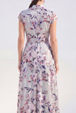 Black Floral A Line Maxi Mother of the Bride Dress with Sash
