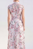 Black Floral A Line Maxi Mother of the Bride Dress with Sash