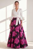 Pink Floral A Line Ruffled Maxi Mother of the Bride Dress with Sash
