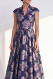 Floral Yellow A Line Maxi Mother of the Bride Dress with Sash