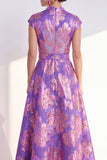 Floral Yellow A Line Maxi Mother of the Bride Dress with Sash