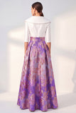Jacquard Navy Floral Notched Lapel A Line Maxi Mother of the Bride Dress