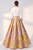 Jacquard Navy Floral Notched Lapel A Line Maxi Mother of the Bride Dress