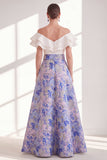 Off the Shoulder Ruffled Floral Purple A Line Mother of the Bride Dress