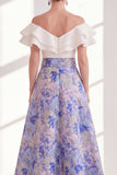 Off the Shoulder Ruffled Floral Purple A Line Mother of the Bride Dress