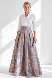 Jacquard A Line Blue Floral Mother of the Bride Dress