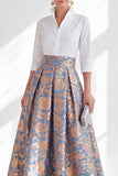 Jacquard A Line Blue Floral Mother of the Bride Dress