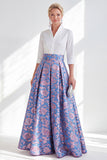 Jacquard A Line Blue Floral Mother of the Bride Dress