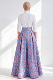 Jacquard A Line Blue Floral Mother of the Bride Dress