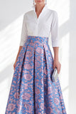 Jacquard A Line Blue Floral Mother of the Bride Dress