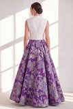 Blue A Line Floral Mother of the Bride Dress with Bow