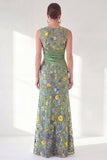 Navy Floral Embroidered Mermaid Ruched Mother of the Bride Dress