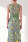 Navy Floral Embroidered Mermaid Ruched Mother of the Bride Dress