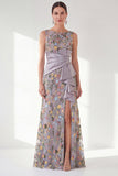 Navy Floral Embroidered Mermaid Ruched Mother of the Bride Dress