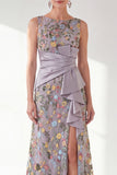 Navy Floral Embroidered Mermaid Ruched Mother of the Bride Dress
