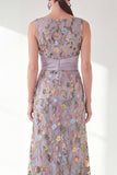Navy Floral Embroidered Mermaid Ruched Mother of the Bride Dress