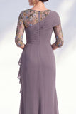 Mermaid Ruched Embroidered Blue Maxi Mother of the Bride Dress