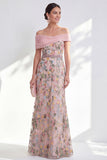 Off the Shoulder Ruched Embroidered Blue A Line Mother of the Bride Dress