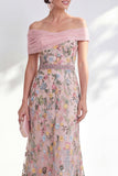 Off the Shoulder Ruched Embroidered Blue A Line Mother of the Bride Dress