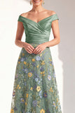 Off the Shoulder Ruched Floral Blush A Line Mother of the Bride Dress
