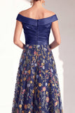 Off the Shoulder Ruched Floral Blush A Line Mother of the Bride Dress