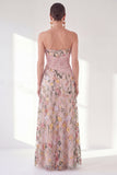 Strapless Blue Floral A Line Ruffled Maxi Mother of the Bride Dress