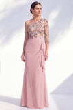 Mermaid Grey Purple One Shoulder Floral Ruffled Mother of the Bride Dress