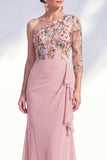Mermaid Grey Purple One Shoulder Floral Ruffled Mother of the Bride Dress