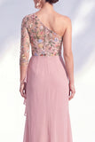 Mermaid Grey Purple One Shoulder Floral Ruffled Mother of the Bride Dress