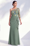 Mermaid Grey Purple One Shoulder Floral Ruffled Mother of the Bride Dress