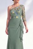 Mermaid Grey Purple One Shoulder Floral Ruffled Mother of the Bride Dress