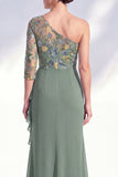 Mermaid Grey Purple One Shoulder Floral Ruffled Mother of the Bride Dress