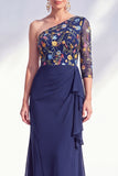 Mermaid Grey Purple One Shoulder Floral Ruffled Mother of the Bride Dress