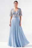 Green Half Sleeve A Line Maxi Mother of the Bride Dress