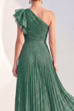 Sparkly One Shoulder Navy A Line Pleated Mother of the Bride Dress