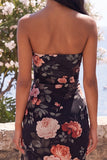 Strapless Black Floral High Low Wedding Guest Dress