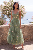 Corset Dusty Sage Embroidered A Line Wedding Guest Dress