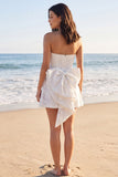 Strapless Floral A Line Mini White Dress with Pearls