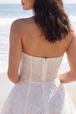 Sparkly Strapless Corset A Line Mini White Dress